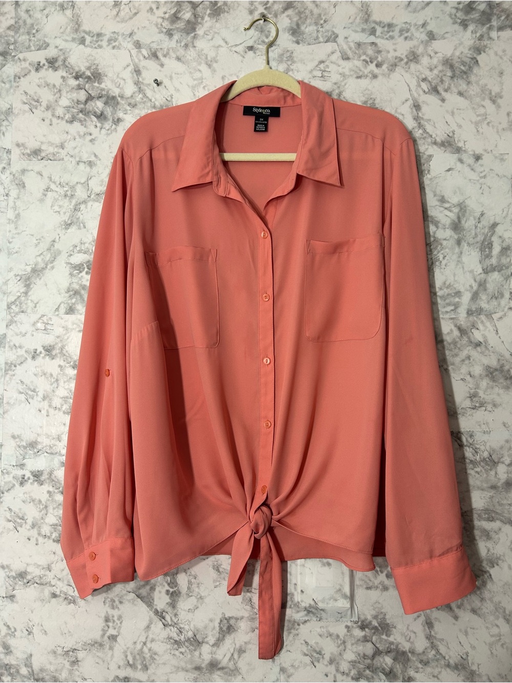 Style & Co. Coral Tie-Front Long-Sleeve Button Down Shirt sz 3x
59